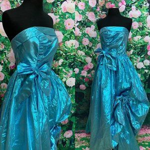80s Strapless Iridescent Blue Lame Party Dress TD4 by Electra